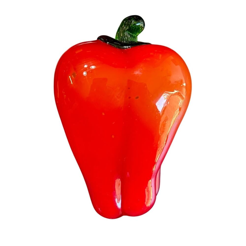 bell pepper Stalk Murano Style Vtg Glass Vegetable- red- some wear scratches